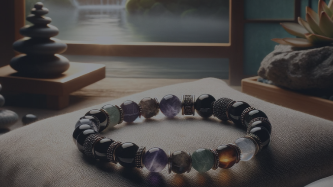 Jewelry for mental clarity and protection – grounding bracelet, crystal necklace and spiritual symbols for emotional peace