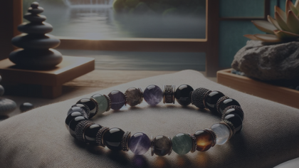 Jewelry for mental clarity and protection – grounding bracelet, crystal necklace and spiritual symbols for emotional peace