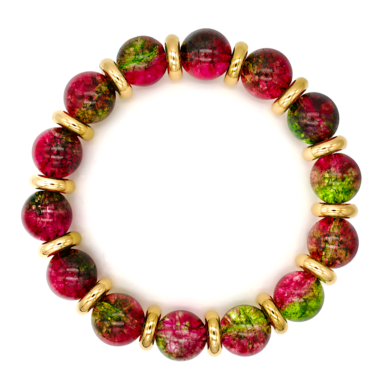 Handcrafted women's bracelet with vibrant Watermelon Tourmaline beads. Handcrafted women's bracelet with vibrant Watermelon Tourmaline beads.