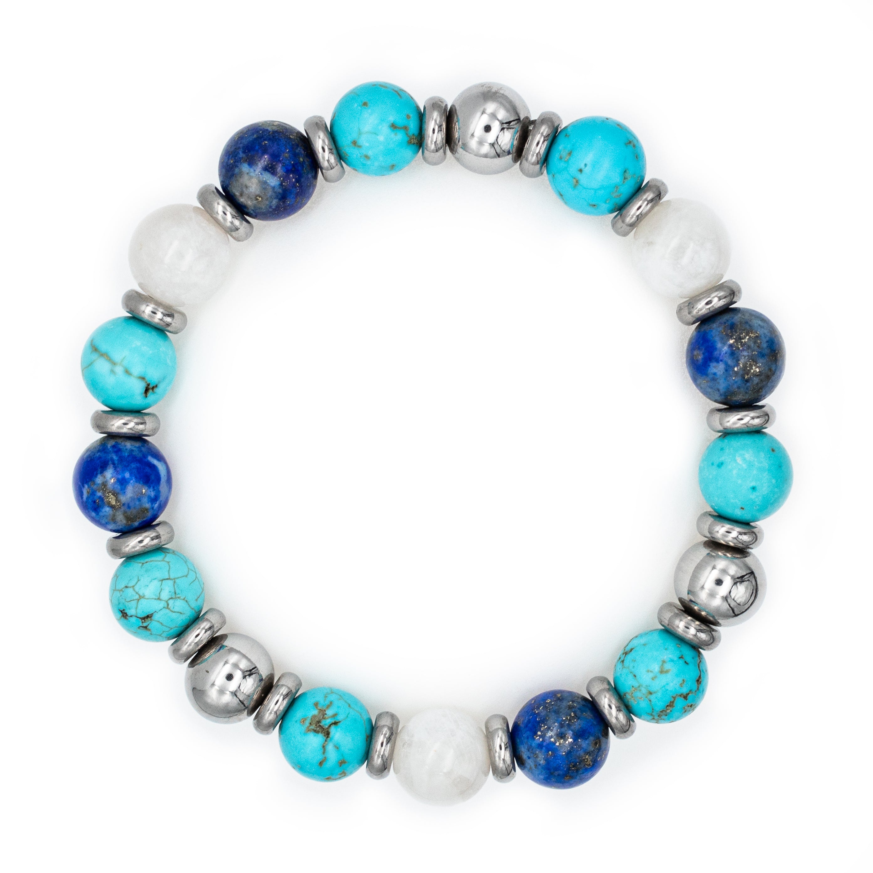 Close-up of natural Belomorite, Lapis Lazuli, and Turquoise beads in ålfabeads bracelet.
 Close-up of natural Belomorite, Lapis Lazuli, and Turquoise beads in ålfabeads bracelet.
