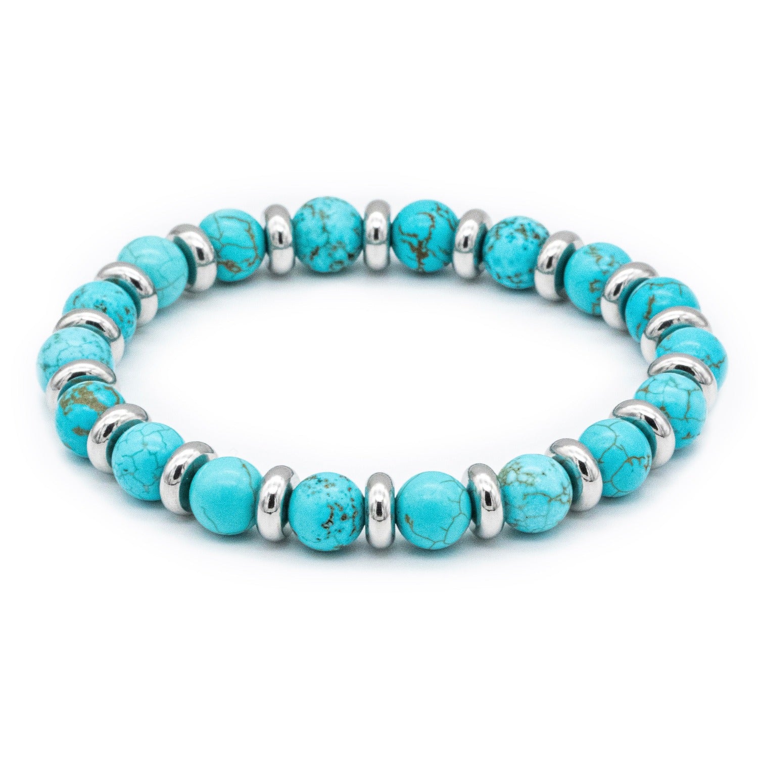 Elegant Turquoise bracelet displayed on a white background, designed to enhance creativity, communication, and personal growth. Elegant Turquoise bracelet displayed on a white background, designed to enhance creativity, communication, and personal growth.