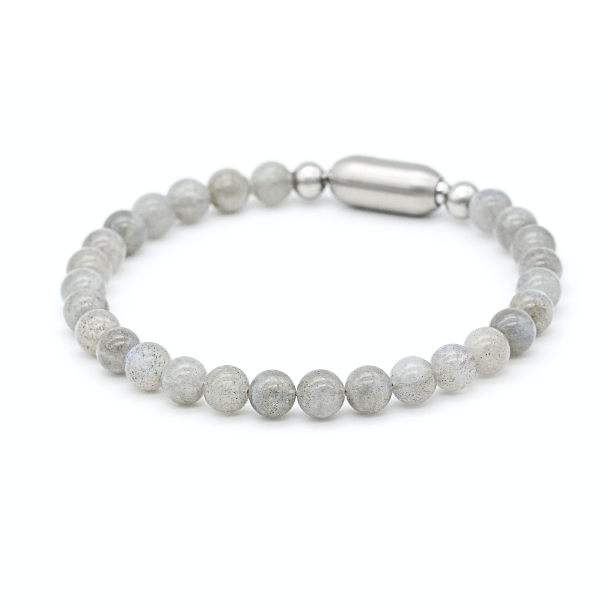 Men's labradorite bracelet with matte magnetic clasp on white background Men's labradorite bracelet with matte magnetic clasp on white background