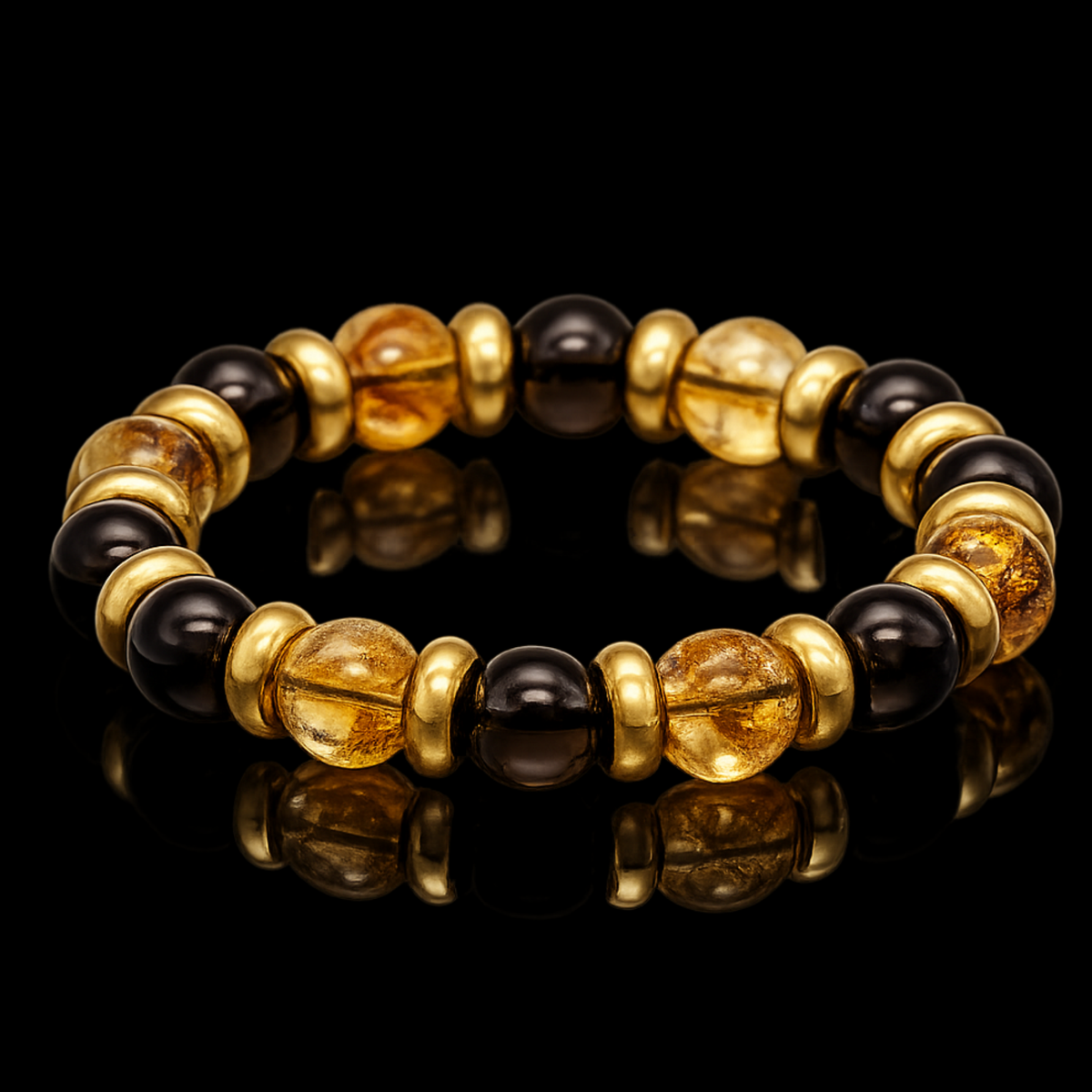 Women’s Wristband for Prosperity & Balance with Citrine and Smoky Quartz in Gold