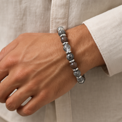 Men's Adaptation and Clarity Beaded Bracelet with Landscape Jasper, Smoky Quartz, Botswana Agate, Clear Quartz and Silver