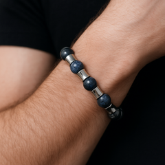 Men's Focus and Protection Bracelet: Dumortierite, Hematite and Silver Steel