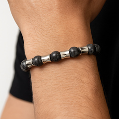 Men's Personal Growth, Protection & Success Bracelet: Larvikite, Hematite & Silver