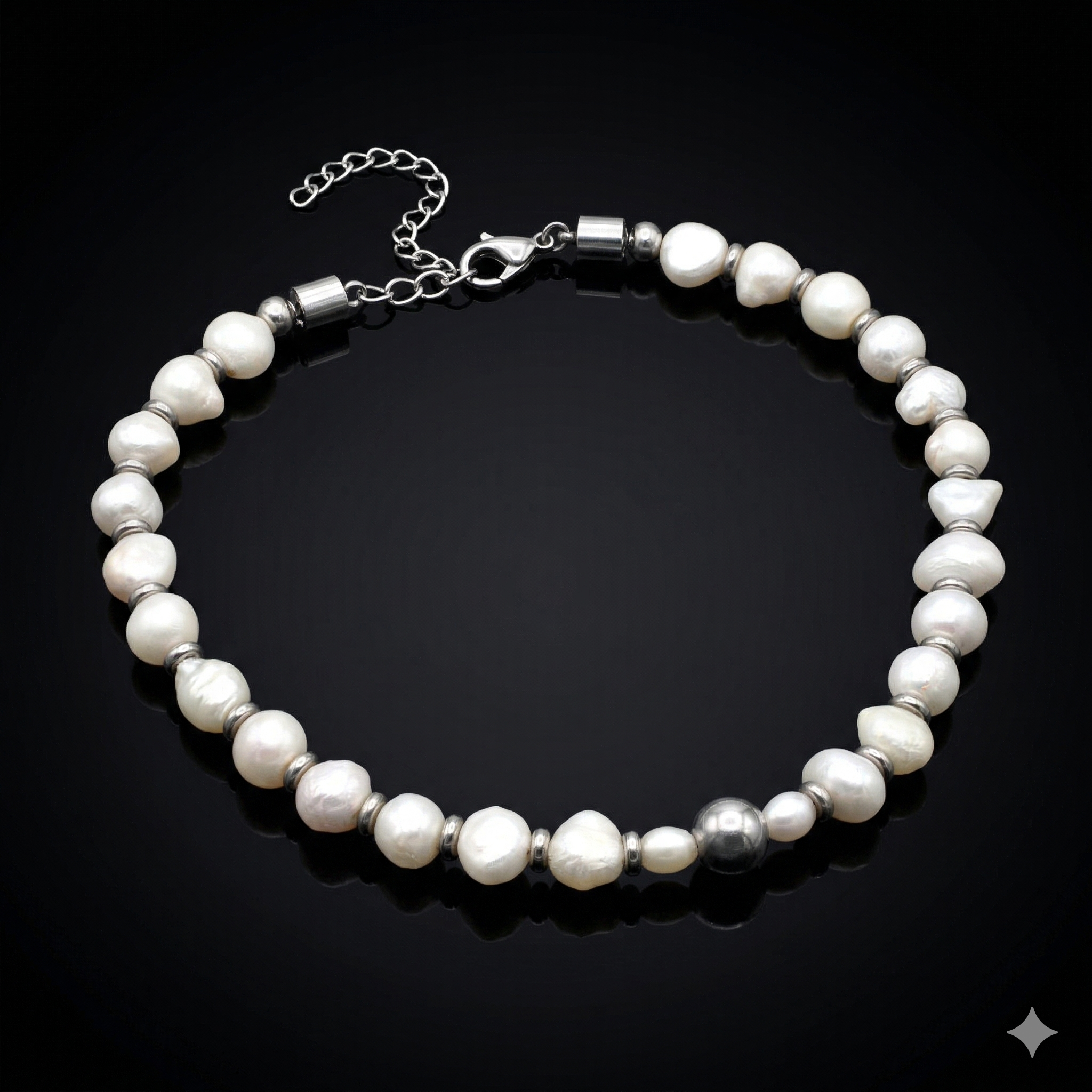 Elegant women's pearl necklace with silver accents