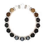 Men's Business Mastery Bracelet: Black Obsidian, Smoky Quartz, Hematite, Clear Quartz and Silver Steel