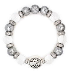 Men's Charm Bracelet for Focus, Protection & Growth with Quartz Clear, Hematite & Silver Steel