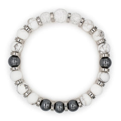 Men's Academic & Creative Bracelet: Howlite, Hematite, Quartz Clear and Silver Steel