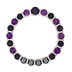 Men's Success, Creativity & Protection Bracelet: Amethyst, Aventurine Sandstone Blue, Hematite and Silver Steel