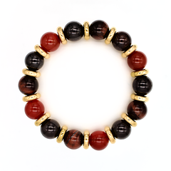 Women's Success & Balance Bracelet: Tiger Eye Red, Garnet Almandine, Carnelian and Golden Steel