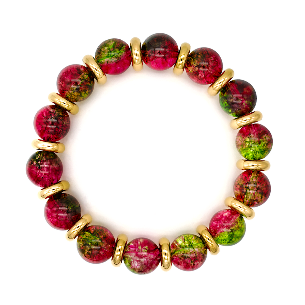 Handcrafted women's bracelet with vibrant Watermelon Tourmaline beads.