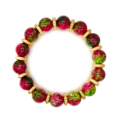 Women's Emotional Healing for Love & Creativity Bracelet: Tourmaline Watermelon and Golden Steel