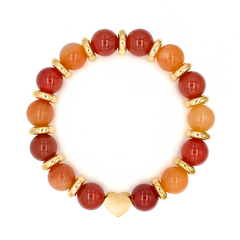 Women's Love & Prosperity Charm Bracelet: Aventurine Red & Carnelian and Golden Steel