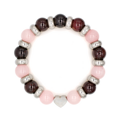 Women's Love & Growth Charm Bracelet: Quartz Rose & Garnet Almandine and Silver Steel