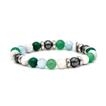 Men's Bracelet with Belomorite (Moonstone), Green Aventurine, Aquamarine, Howlite, Malachite, Hematite and Silver Steel