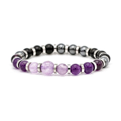 Men's Mindful Balance Bracelet: Amethyst, Obsidian Black, Hematite & Silver Steel