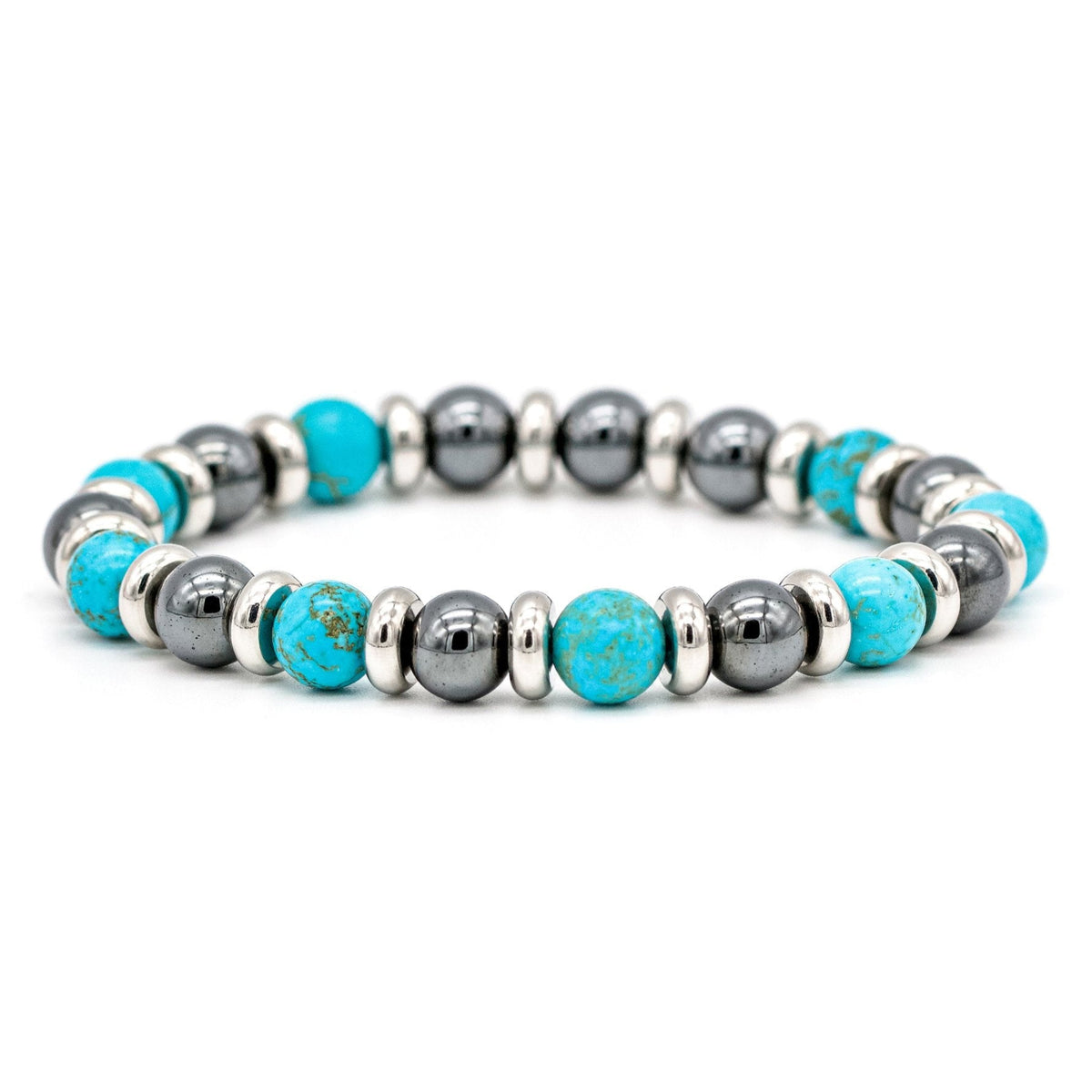 Men's Empowerment Bracelet: Turquoise, Hematite and Silver Steel - Balance & Success