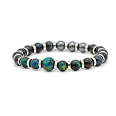 Men's Speaker's Bracelet: Pietersite, Tiger Eye Blue, Hematite and Silver Steel for Eloquence