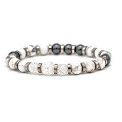 Men's Academic & Creative Bracelet: Howlite, Hematite, Quartz Clear and Silver Steel