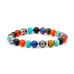 Men's bracelet with Turquoise, Tiger Eye Yellow, Onyx Matte, Carnelian, Lapis Lazuli, Hematite and Silver Steel