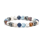 Men's Bracelet with Belomorite, Dumortierite, Aquamarine, Howlite, Botswana Agate, Hematite and Silver Steel