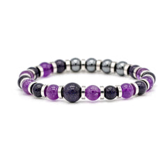 Men's Success, Creativity & Protection Bracelet: Amethyst, Aventurine Sandstone Blue, Hematite and Silver Steel