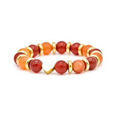 Women's Love & Prosperity Charm Bracelet: Aventurine Red & Carnelian and Golden Steel