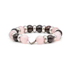 Women's Love & Growth Charm Bracelet: Quartz Rose & Garnet Almandine and Silver Steel