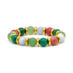 Women's Love & Harmony Bracelet: Rhodochrosite, Malachite, Aventurine Green, Aquamarine and Golden Steel