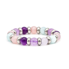 Women's Personal Growth Bracelet: Amethyst, Quartz Rose, Chalcedony, Aquamarine and Silver Steel