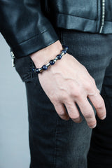 Men's Creative Leadership Accessory Bracelet with Hematite, Aventurine Sandstone Blue & Silver Steel