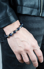 Men's Creative Leadership Accessory Bracelet with Hematite, Aventurine Sandstone Blue & Silver Steel