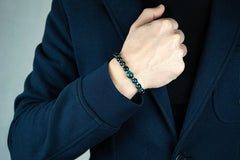 Men's Speaker's Bracelet: Pietersite, Tiger Eye Blue, Hematite and Silver Steel for Eloquence