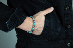 Men's Empowerment Bracelet: Turquoise, Hematite and Silver Steel - Balance & Success