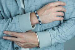 Men's Leadership Bracelet with Dumortierite Blue, Hematite, Aquamarine & Silver Steel for Growth