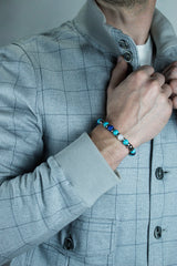 Men's Prosperity and Clarity Bracelet with Lapis Lazuli, Belomorite (Moonstone), Hematite, Turquoise and Silver Steel