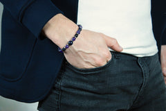 Men's Success, Creativity & Protection Bracelet: Amethyst, Aventurine Sandstone Blue, Hematite and Silver Steel