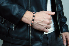 Men's Bracelet for Resilience, Joy & Protection: Onyx Matte, Chalcedony, Hematite & Silver Steel