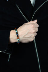 Men's bracelet with Turquoise, Tiger Eye Yellow, Onyx Matte, Carnelian, Lapis Lazuli, Hematite and Silver Steel