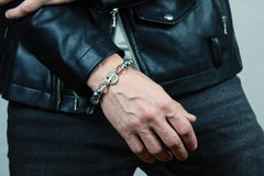 Men's Charm Bracelet for Focus, Protection & Growth with Quartz Clear, Hematite & Silver Steel