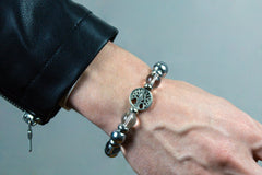 Men's Charm Bracelet for Focus, Protection & Growth with Quartz Clear, Hematite & Silver Steel