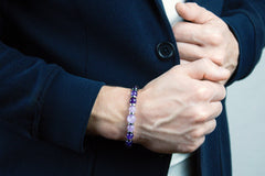 Men's Mindful Balance Bracelet: Amethyst, Obsidian Black, Hematite & Silver Steel