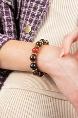 Women's Success & Balance Bracelet: Tiger Eye Red, Garnet Almandine, Carnelian and Golden Steel