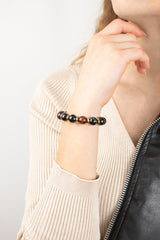 Women's Strength and Harmony Bracelet with Garnet Almandine, Agate Eye, Tiger Eye Red and Golden Steel