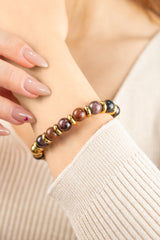 Women's Empowering Garnet Almandine and Obsidian Mahogany Bracelet with Golden Steel