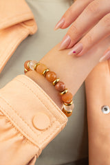 Women's Creative Energy Bracelet with Agate Matte, Aventurine Sandstone Gold, Aventurine Red, Quartz Clear Matte and Golden Steel