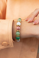 Women's Love & Harmony Bracelet: Rhodochrosite, Malachite, Aventurine Green, Aquamarine and Golden Steel