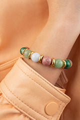 Women's Love & Harmony Bracelet: Rhodochrosite, Malachite, Aventurine Green, Aquamarine and Golden Steel